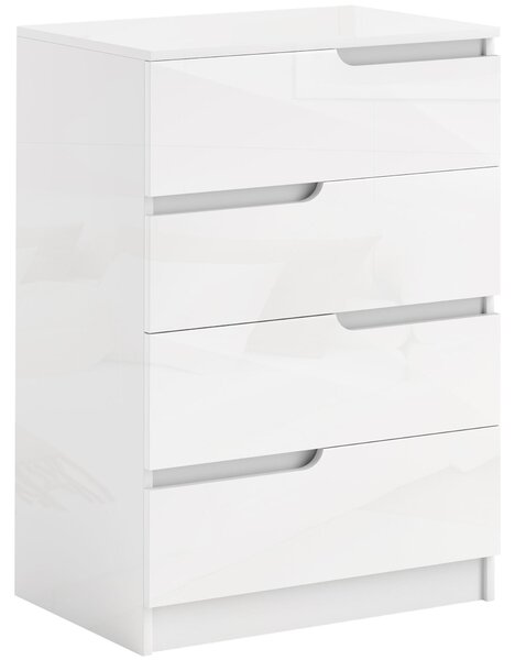 Komoda HOMCOM s 4 zásuvkami do obývacího pokoje, lesklá bílá