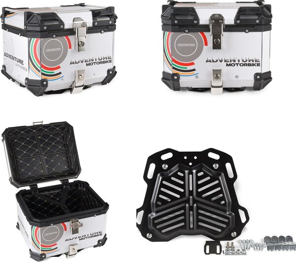 Hliníkový Kufr Na Motorku + Deska 45L Bílé Grafické Polstrování