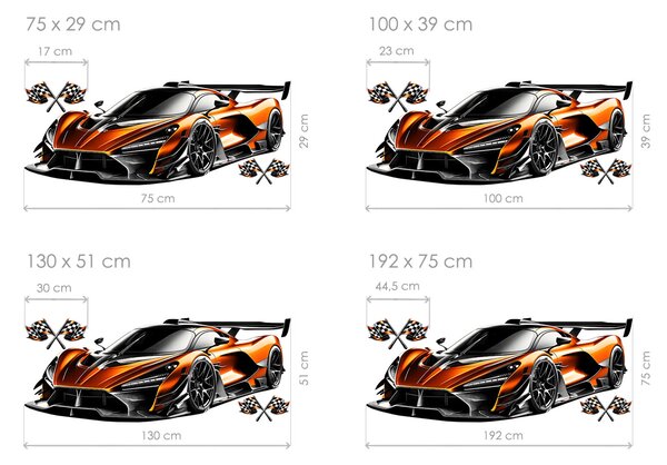 Oranžový sporťák textilní přelepitelná samolepka na zeď arch 75 x 29 cm