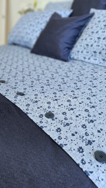 Bavlněný povlak na přikrývku - PRÉMIUM květ/modrá knoflík Rozměr: 140/200 CM KNOFLÍK