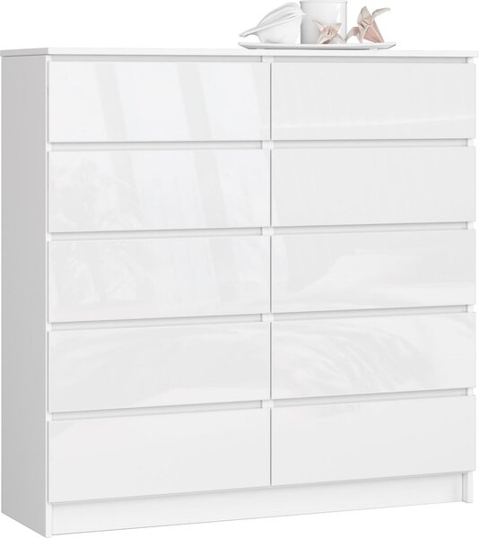 Akord Kredenc 10 zásuvek bílý lesk 120x40x121 cm