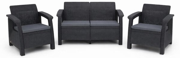 Zahradní nábytek LAGUNA 2+1+1 – polyratanová zahradní souprava s dvoumístnou pohovkou, kesly a stolem, zahradní souprava odolná proti povtrnostním vlivm s poltái