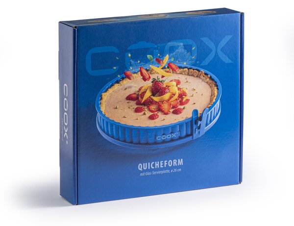 Forma na koláč coox QUICHE průměr 26 cm se sklen. základnou a nožkami Barva: Modrá