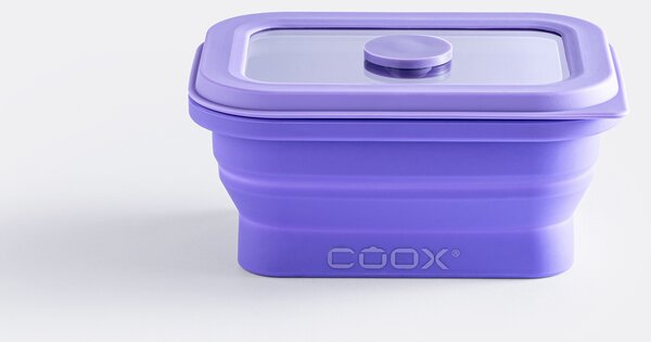 Skládací silikonová krabička na jídlo coox 250 ml se skleněným víčkem Barva: lila