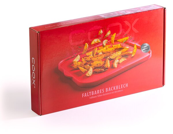 Skládací silikonový pečící plech coox s kovovou výztuhou 43x37 cm, červená