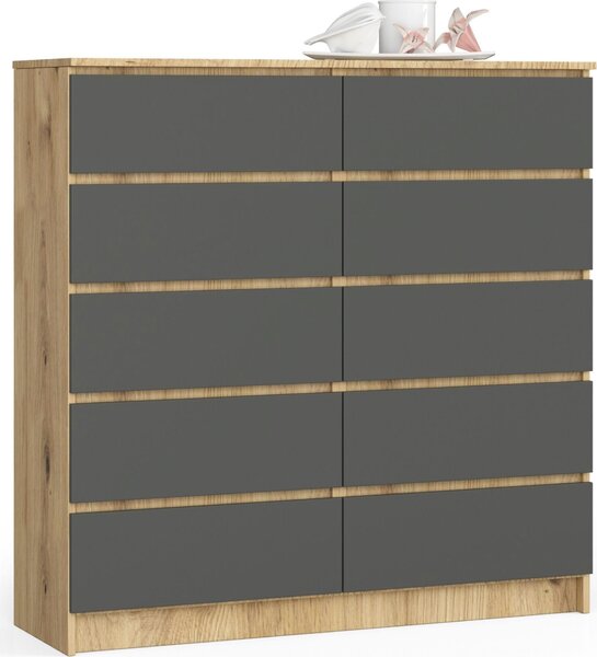 Akord Komoda 10 zásuvek emeslnický dub a grafit 120x40x121 cm