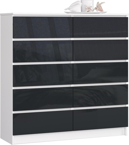 Akord Komoda 10 zásuvek bílá/grafit lesk 120x40x121 cm