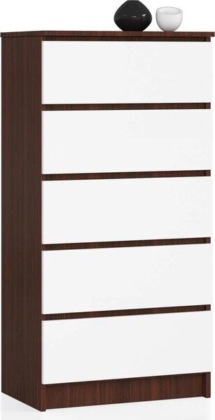 AKORD Furniture Factory OP0LK-6VENBIA005, Bílá, Tmav hndá, 5 zásuvka/zásuvek, Matný, 16 mm, 51 cm, 400 mm