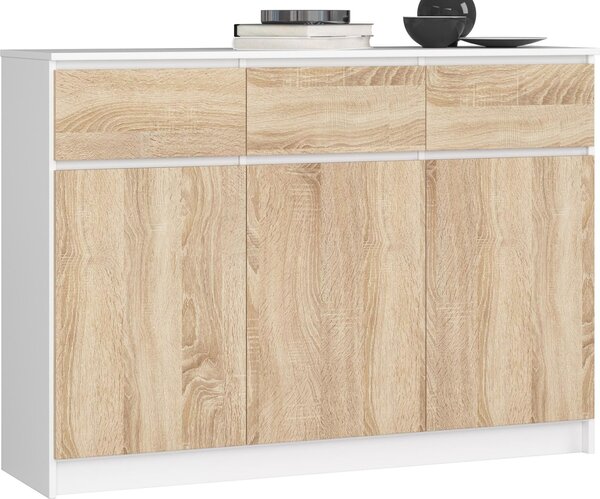Akord Komoda 3 dveře 3 zásuvky Bílá/dub Sonoma 138x40x99