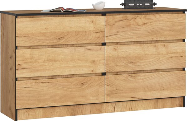 AKORD Furniture Factory OP0LK-140SZ6-CRA, Dub, 6 zásuvka/zásuvek, Matný, 16 mm, 60 cm, 400 mm