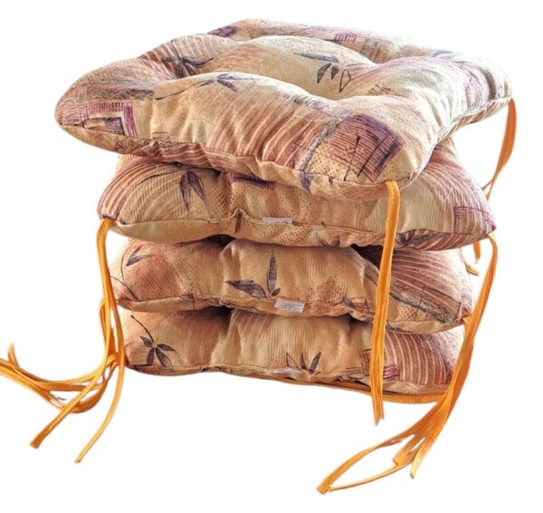 Podsedák na židli foukaný se šňůrkou - 40 x 40 cm - sada 4 ks - Žlutooranžový dekor - 4 ks