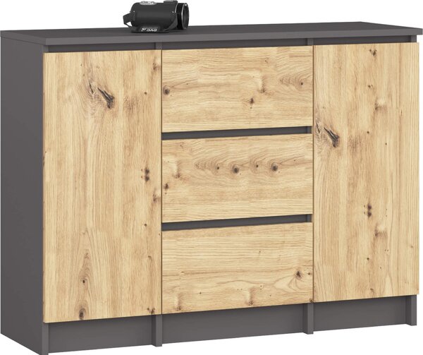 Akord Komoda 2 dveře 3 zásuvky edý grafit/dub emeslnický 101x35x76
