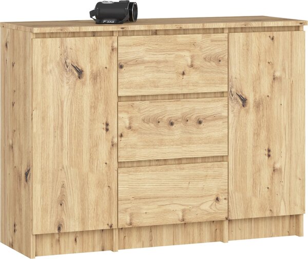 Komoda K100 Dub Artisan 101 cm 2 dvířka 3 zásuvky Š101xV76xH35 cm