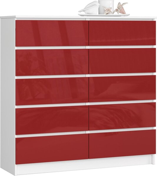 Akord Komoda 10 zásuvek bílá-ervená vysoký lesk 120x40x121 cm