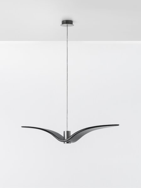 Designové závěsné svítidlo Brokis Night Birds PC962 Povrch Montury: Stříbrný elox, Barva skla: Šedá kouřová - masiv, Povrch baldachýnu: kov - černý matný komaxit