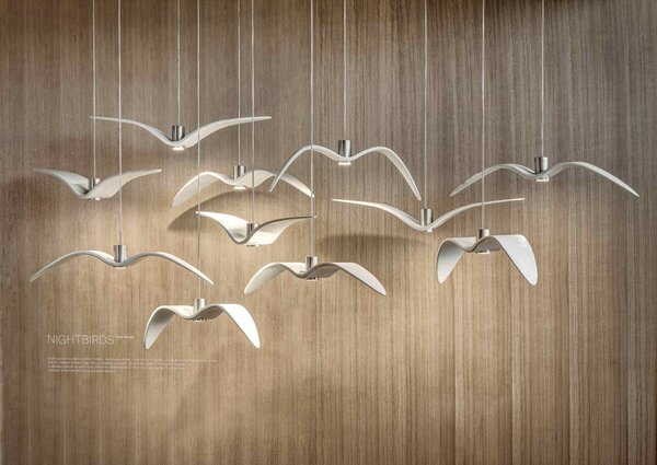 Designové závěsné svítidlo Brokis Night Birds PC964 Povrch Montury: Stříbrný elox, Barva skla: Šedá kouřová - masiv, Povrch baldachýnu: kov - černý matný komaxit