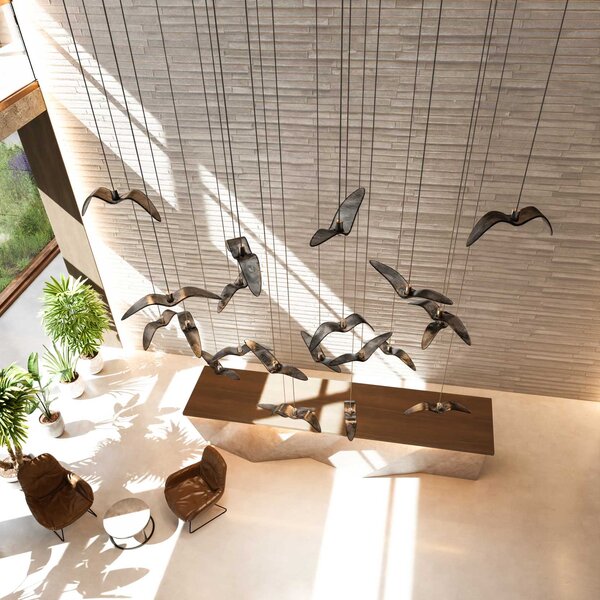 Designové závěsné svítidlo Brokis Night Birds PC964 Povrch Montury: Stříbrný elox, Barva skla: Šedá kouřová - masiv, Povrch baldachýnu: kov - černý matný komaxit