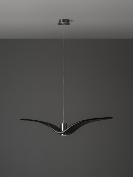 Designové závěsné svítidlo Brokis Night Birds PC962 Povrch Montury: Stříbrný elox, Barva skla: Šedá kouřová - masiv, Povrch baldachýnu: kov - černý matný komaxit