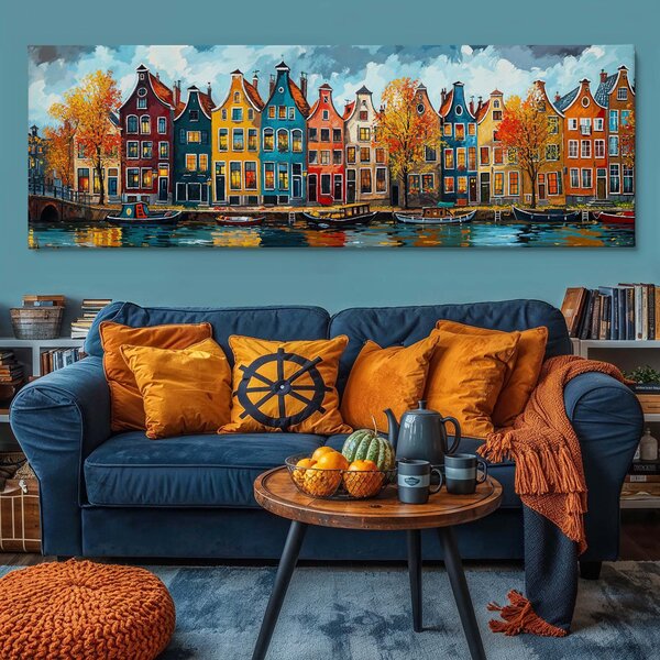 Obraz na plátně - Rotterdamskými kanály FeelHappy.cz Velikost obrazu (šířka x výška): 120 x 40 cm