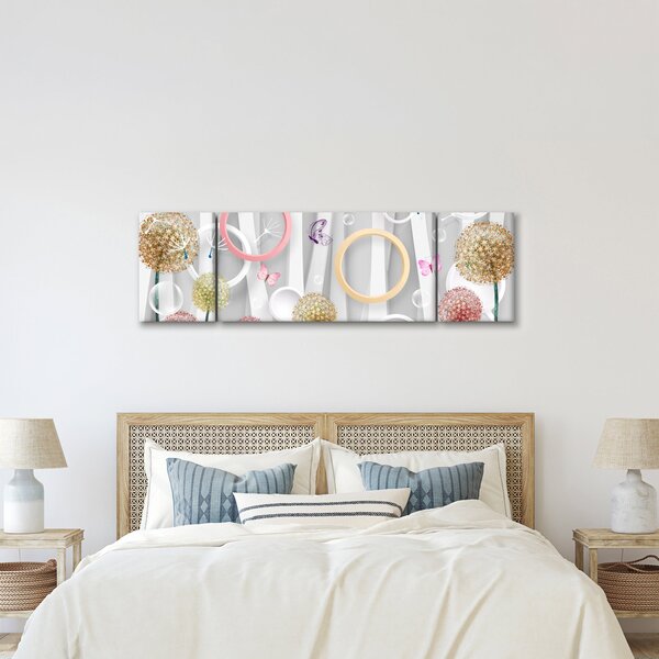Abstraktní obraz s pampeliškami (170x50 cm)