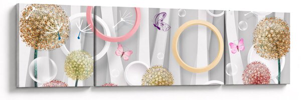 Abstraktní obraz s pampeliškami (170x50 cm)