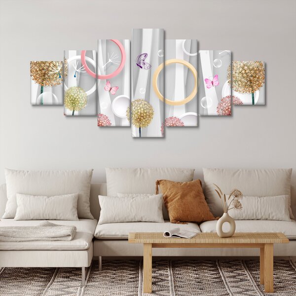 Abstraktní obraz s pampeliškami (210x100 cm)