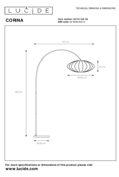 LUCIDE 03747/60/38 CORINA stojací lampa V1920mm 1xE27 krémová