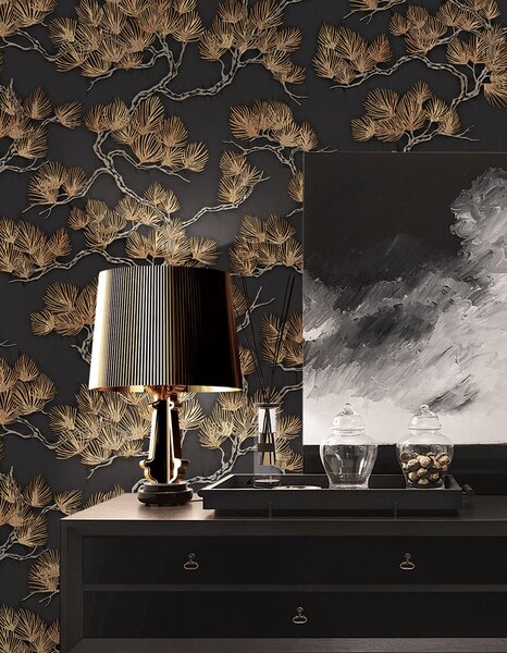 Luxusní vliesová tapeta na zeď, černá, větvičky stromů, WF121015, Best Sellers, ID Design