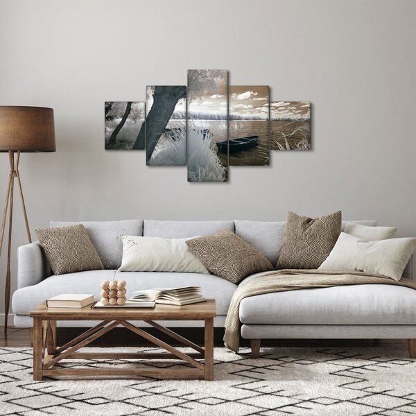 Obraz loďky na jezeře (125x70 cm)