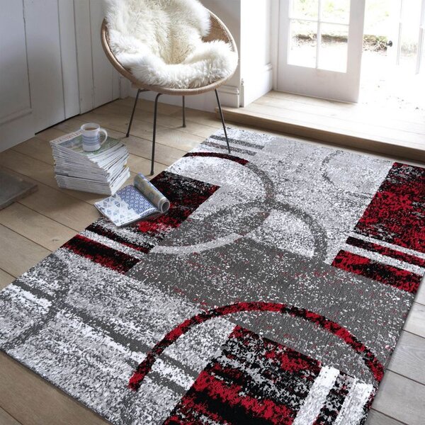 Makro Abra Moderní kusový koberec Soho 19 Geometrický červený šedý Rozměr: 120x170 cm