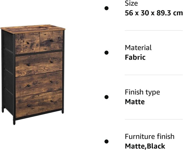 SONGMICS Rustikální komoda 5 zásuvek