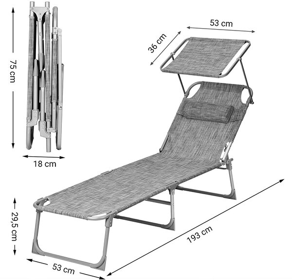 SONGMICS Zahradní lehátko šedý melír 53 x 193 cm nosnost 150kg