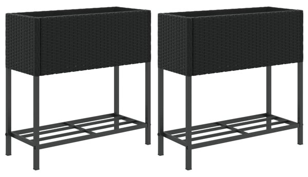 Zahradní truhlíky s policí 2 ks černé 70 x 28 x 70 cm 3210510
