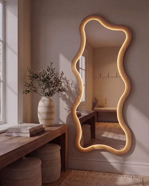 Zrcadlo COMBRE 61 cm 170 cm LED Světle hnědá