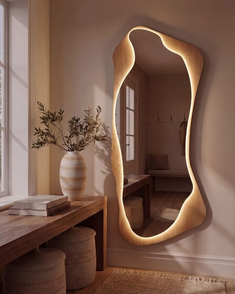 Zrcadlo LAMBLORE 58 cm 171 cm LED Světle hnědá