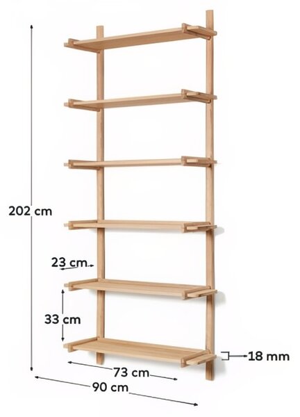 Dubová modulární police Kave Home Sitra 202 x 90 cm
