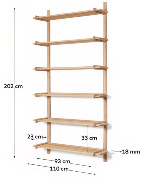Dubová modulární police Kave Home Sitra 202 x 110 cm
