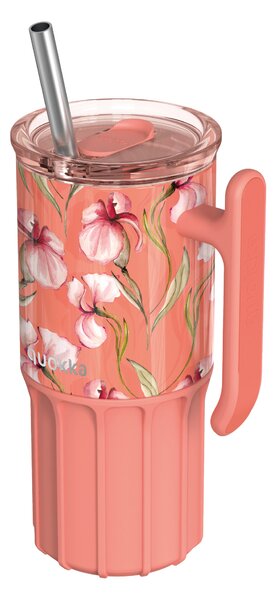 Termohrnek Umi s brčkem, 720ml, Quokka, floral coral
