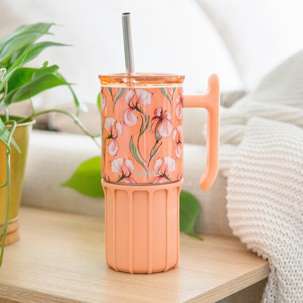 Termohrnek Umi s brčkem, 720ml, Quokka, floral coral