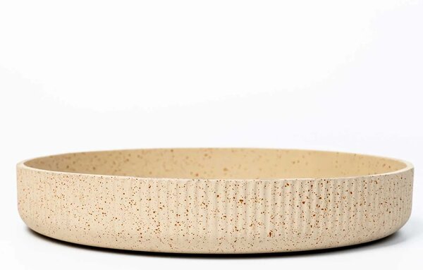 Dekorační miska ORYVEN, sklolaminát s drážkami, průměr 34 cm, béžová