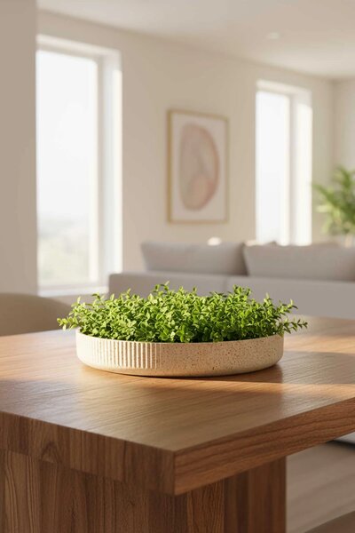 Dekorační miska ORYVEN, sklolaminát s drážkami, průměr 34 cm, béžová