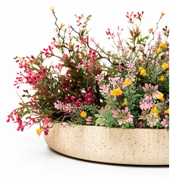 Dekorační miska ORYVEN, sklolaminát s drážkami, průměr 34 cm, béžová