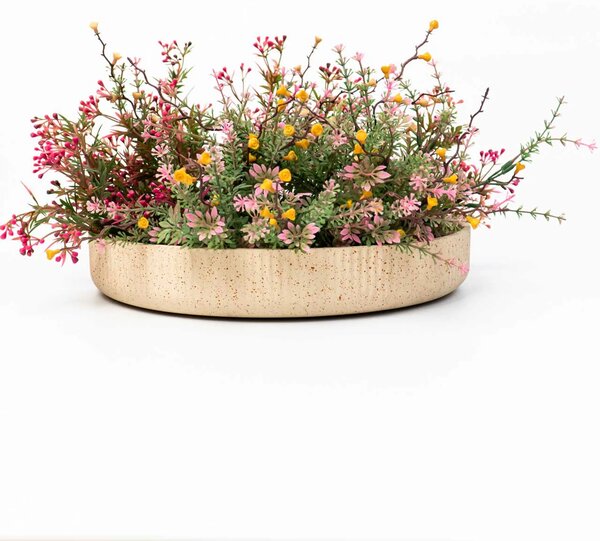 Dekorační miska ORYVEN, sklolaminát s drážkami, průměr 34 cm, béžová