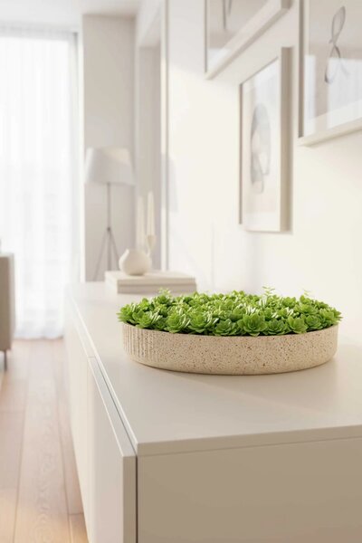 Dekorační miska ORYVEN, sklolaminát s drážkami, průměr 34 cm, béžová