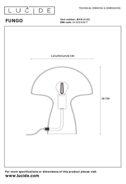LUCIDE 10514/01/53 FUNGO stolní lampička V280mm 1xE27 oranžová