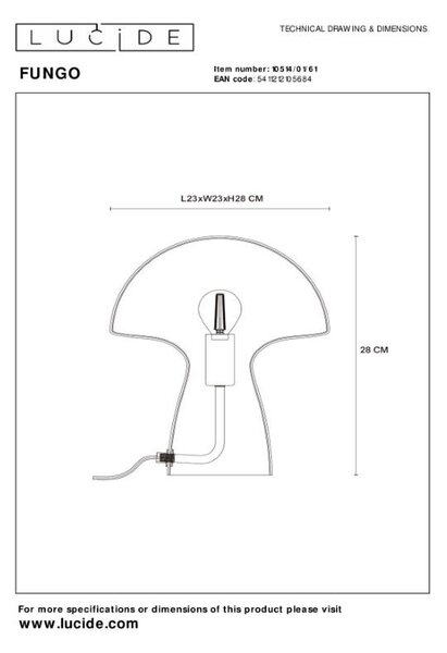LUCIDE 10514/01/61 FUNGO stolní lampička V280mm 1xE27 opálová