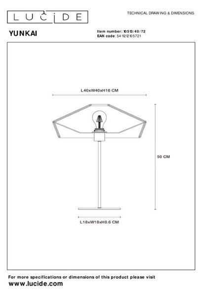 LUCIDE 10513/40/72 YUNKAI stolní lampa V500mm 1xE27 černá, přírodní