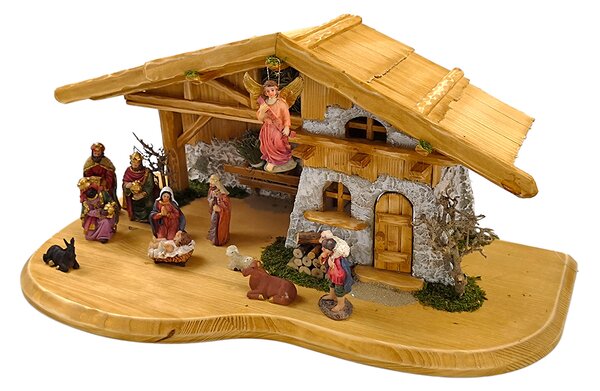 AMADEA Dřevěný osvětlený betlém BEZ FIGUREK 54 cm