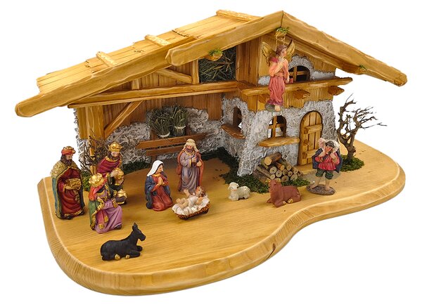 AMADEA Dřevěný osvětlený betlém BEZ FIGUREK 54 cm