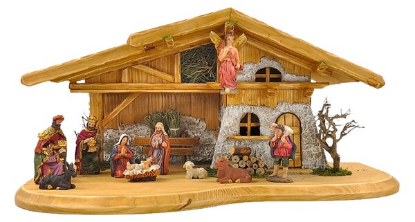 AMADEA Dřevěný osvětlený betlém BEZ FIGUREK 54 cm